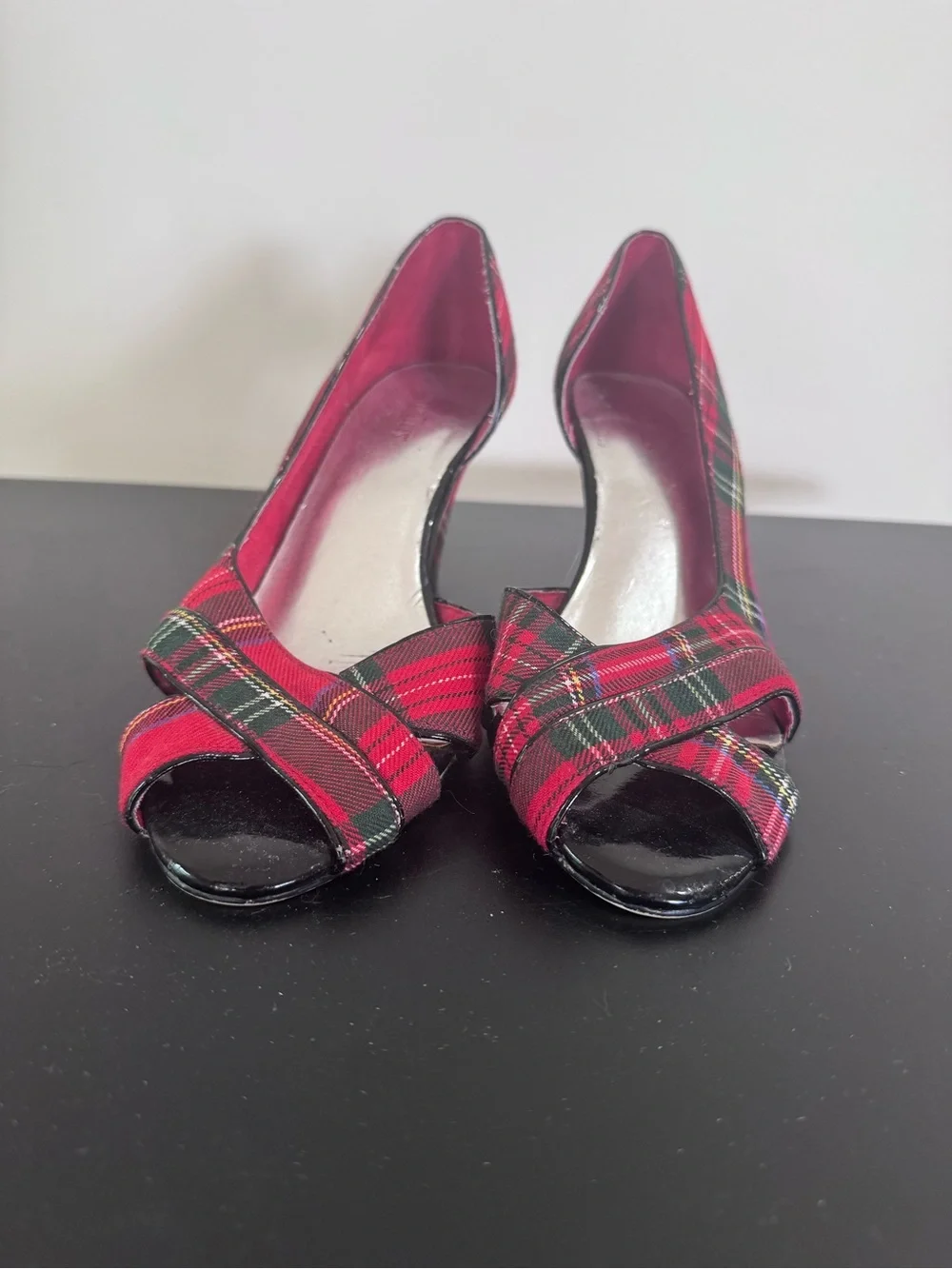 Seychelles Red Tartan Plaid Peep-Toe Heels